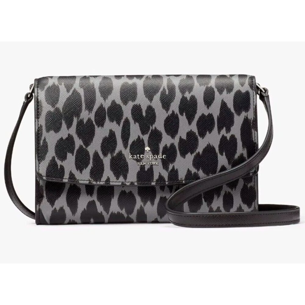 S Kate Spade Perry Gray Leopard Flap Crossbody Bag Leopardo KE746 NWT $239Retail